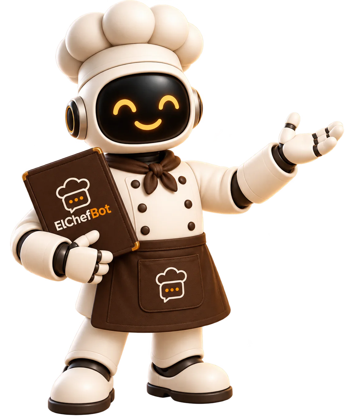 ElChefBot — a friendly robot chef welcoming a guest
